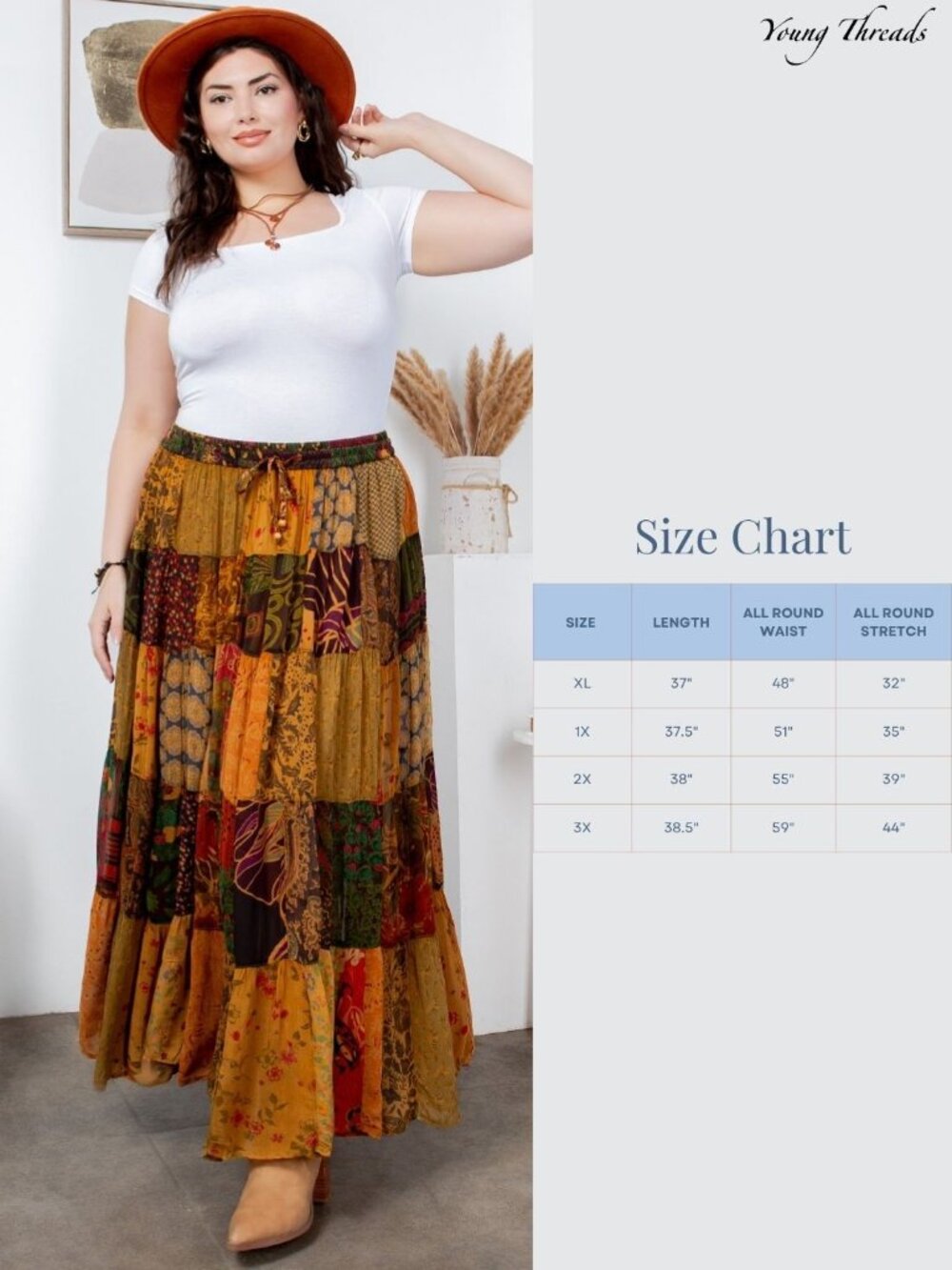 Rustic Boho Patchwork Maxi Skirt Plus - Picture 5 of 5